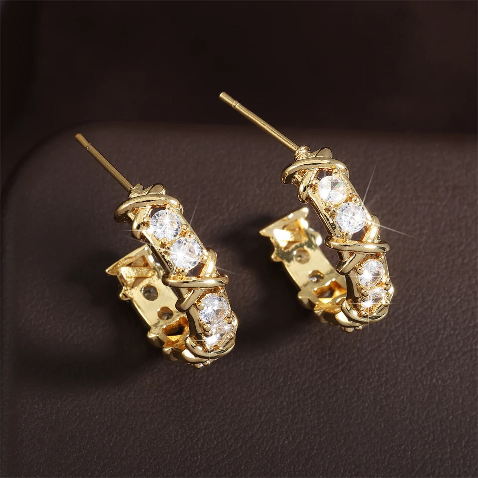Créoles vintage zircon en croix, style coréen