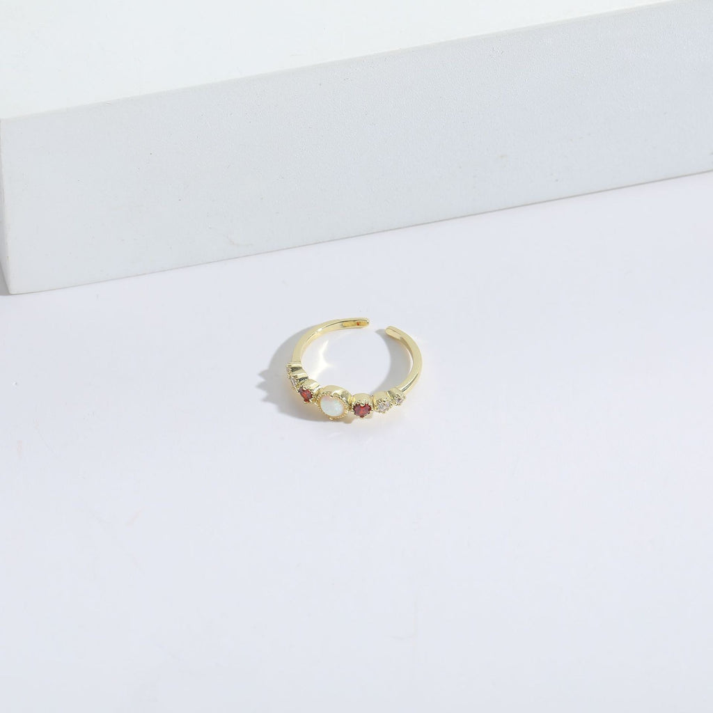 Bague rubis, zircon et perle, plaqué or 14 carats
