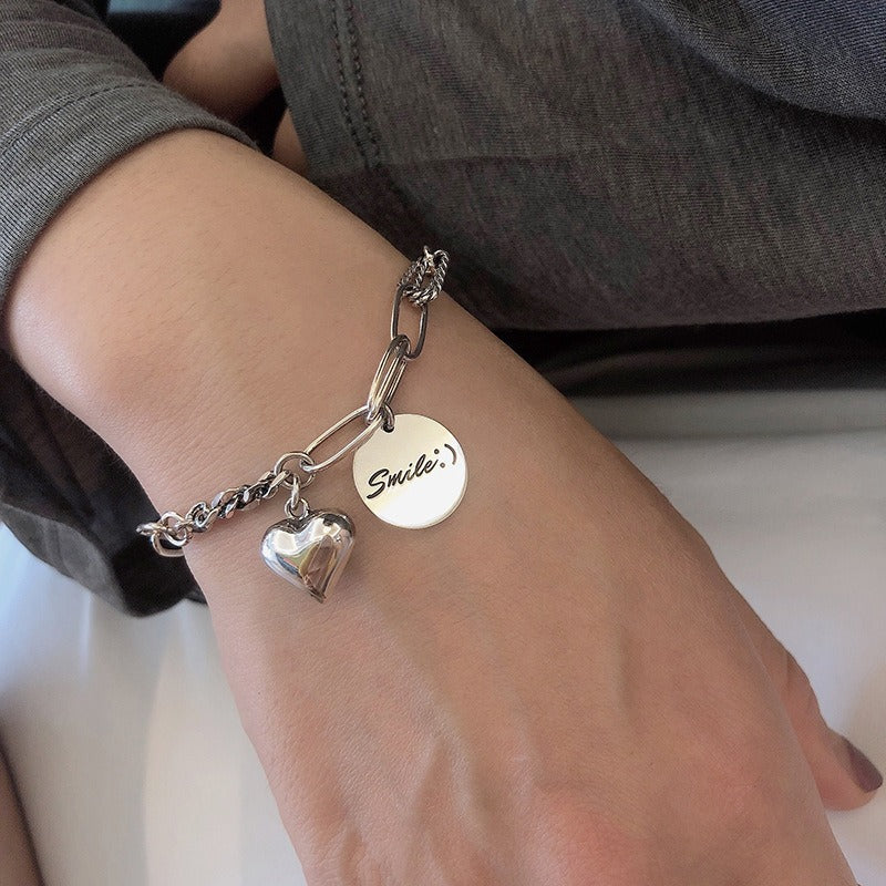 Bracelet frangé cœur rétro, argent 925
