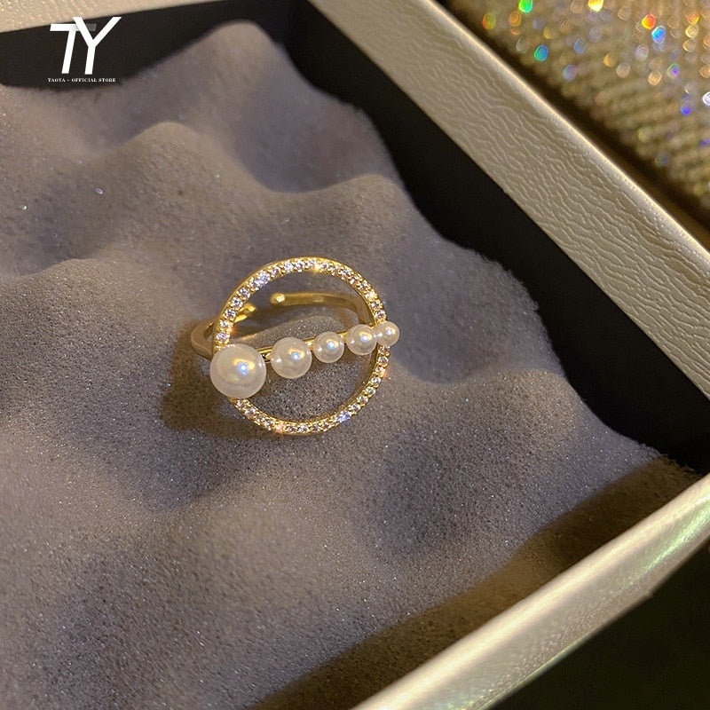 Bague ouverte perle ronde, style gothique coréen