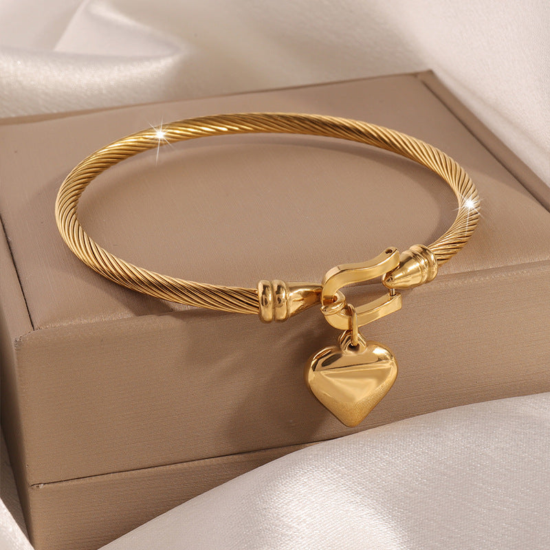 Bracelet cœur élastique élégant, acier inoxydable