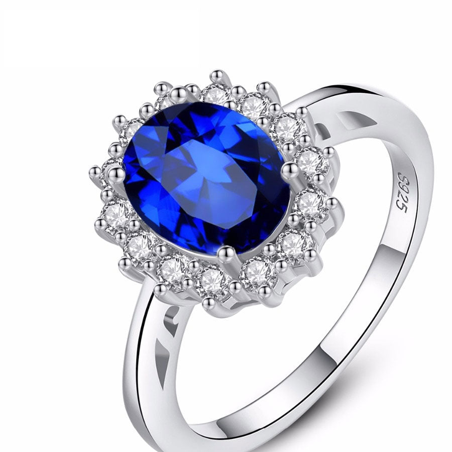 Bague saphir bleu style royal, argent 925