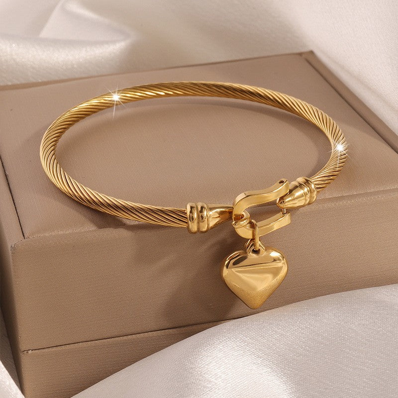 Bracelet cœur élastique élégant, acier inoxydable