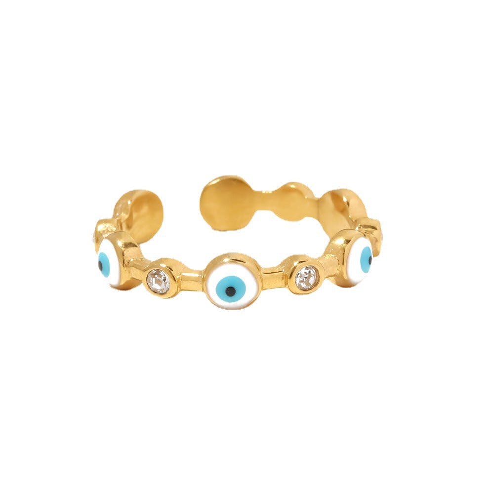 Bague ouverte œil protecteur, plaquée or 18 carats, acier titane