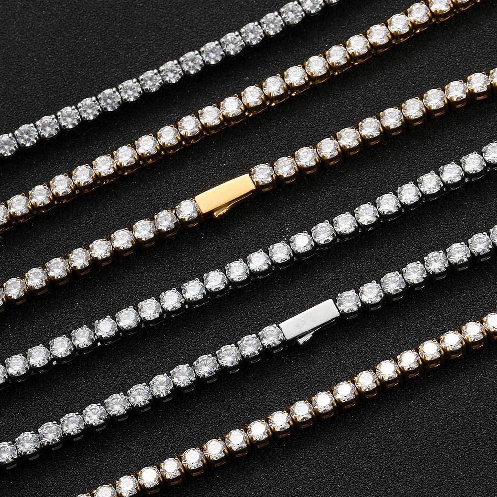 Bracelet chaîne tennis 4mm zircon, style hip-hop homme