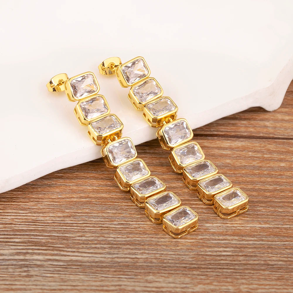 Boucles d'oreilles pendantes à pompons rectangulaires