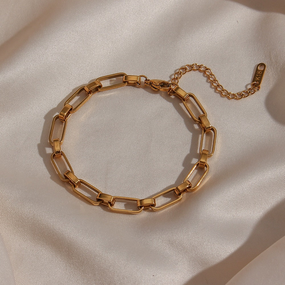 Bracelet chaîne ajourée géométrique, acier inoxydable doré