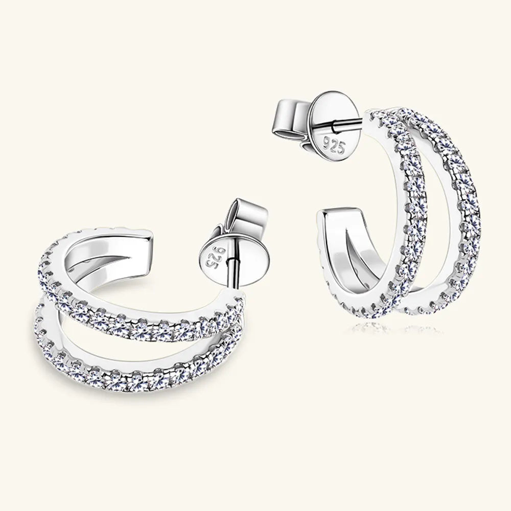 Créoles en C moissanite serties, argent 925 fin