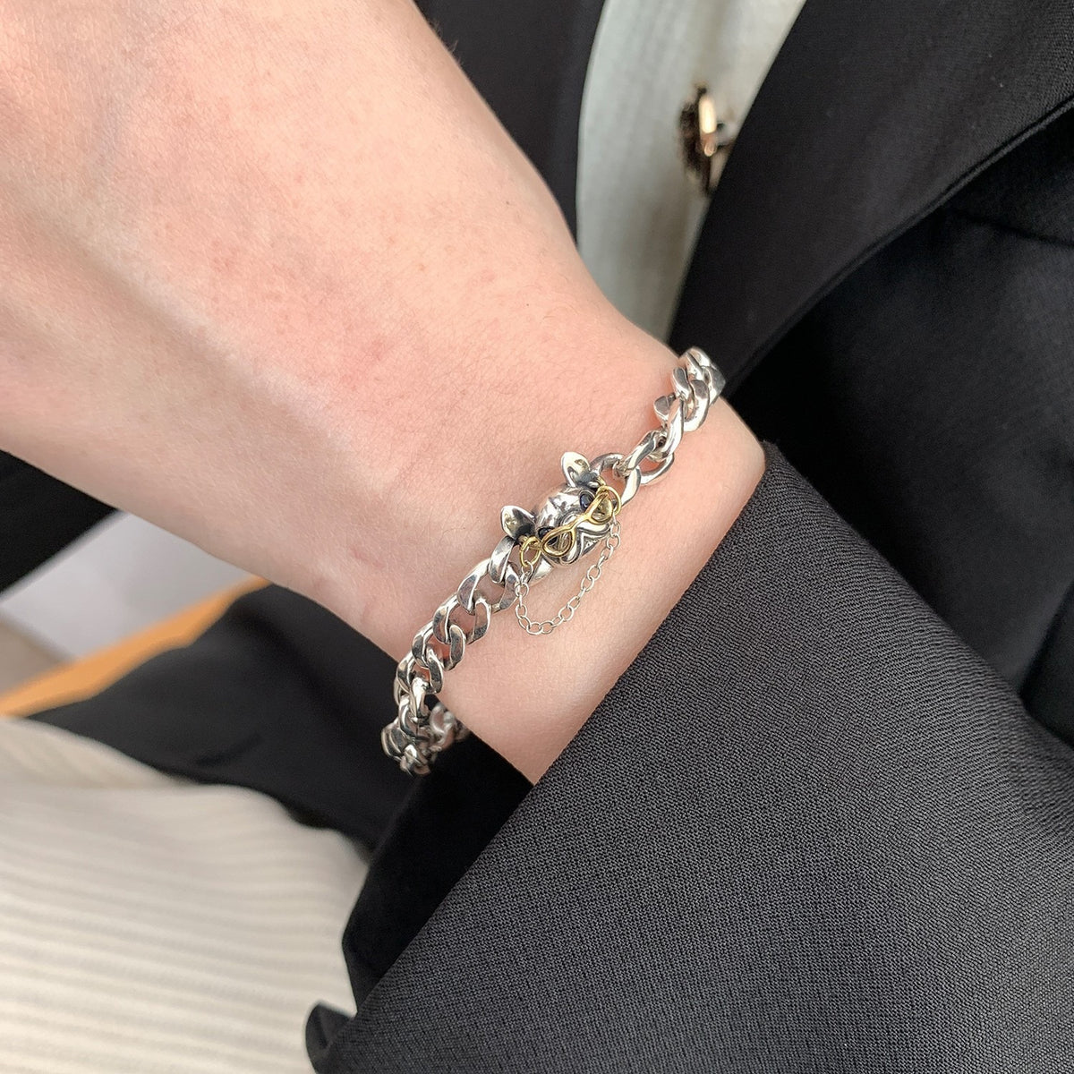 Bracelet frangé cœur rétro, argent 925
