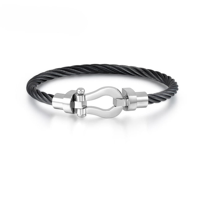 Bracelet jonc torsadé mixte, acier titane