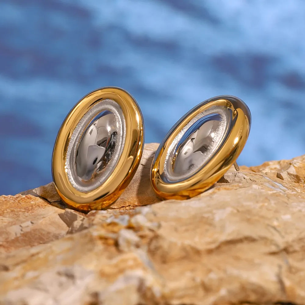 Boucles d'oreilles ovales bicolores, acier titane
