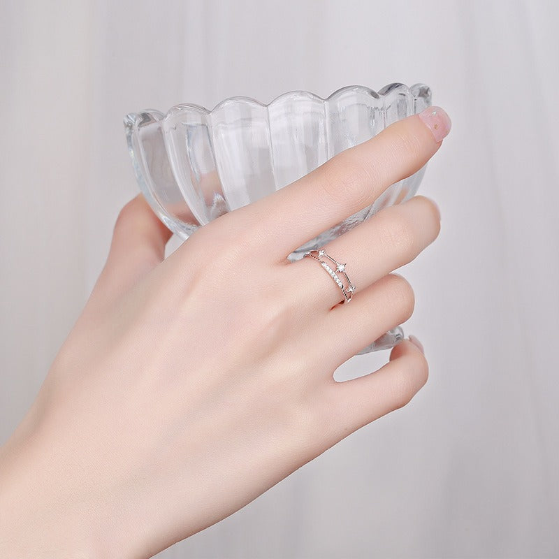 Bague double rang tendance, argent 925