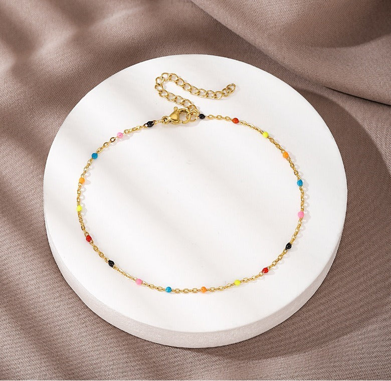 Bracelet de cheville perles colorées, style bohème
