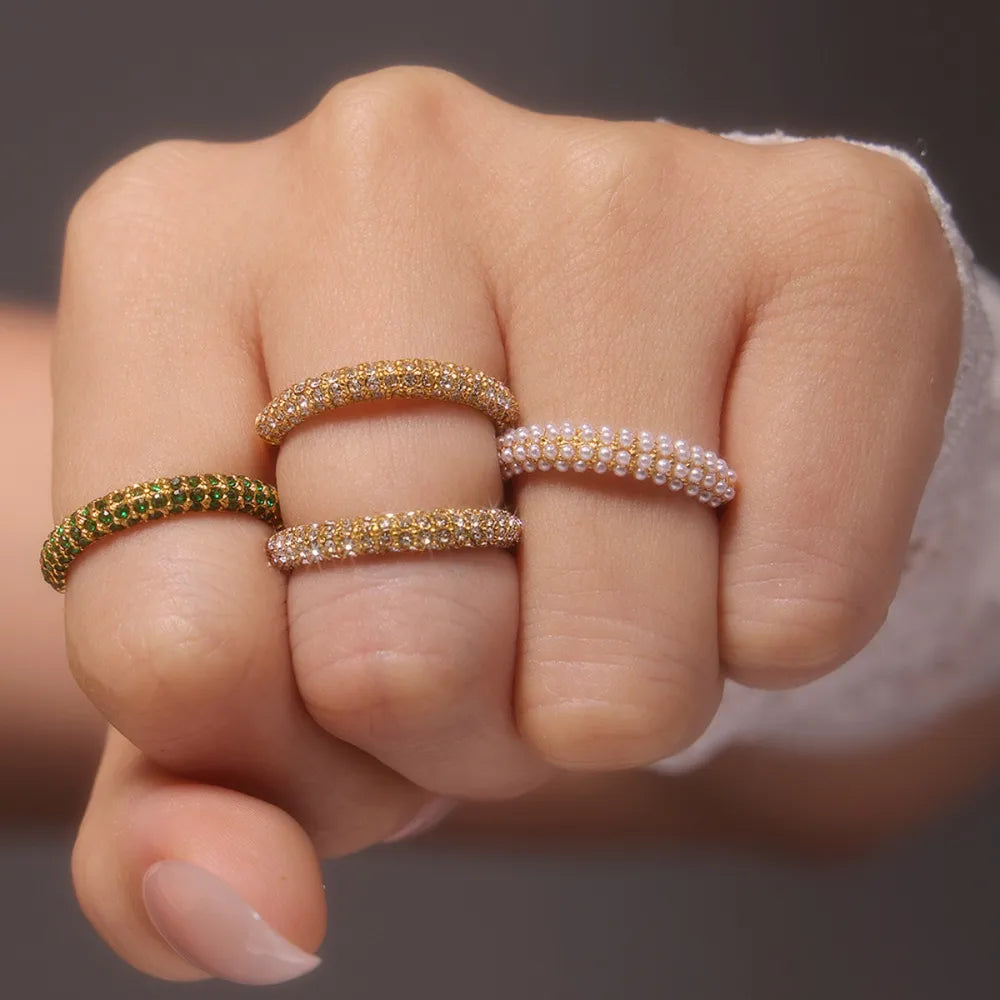 Bague zircon élégante, acier inoxydable