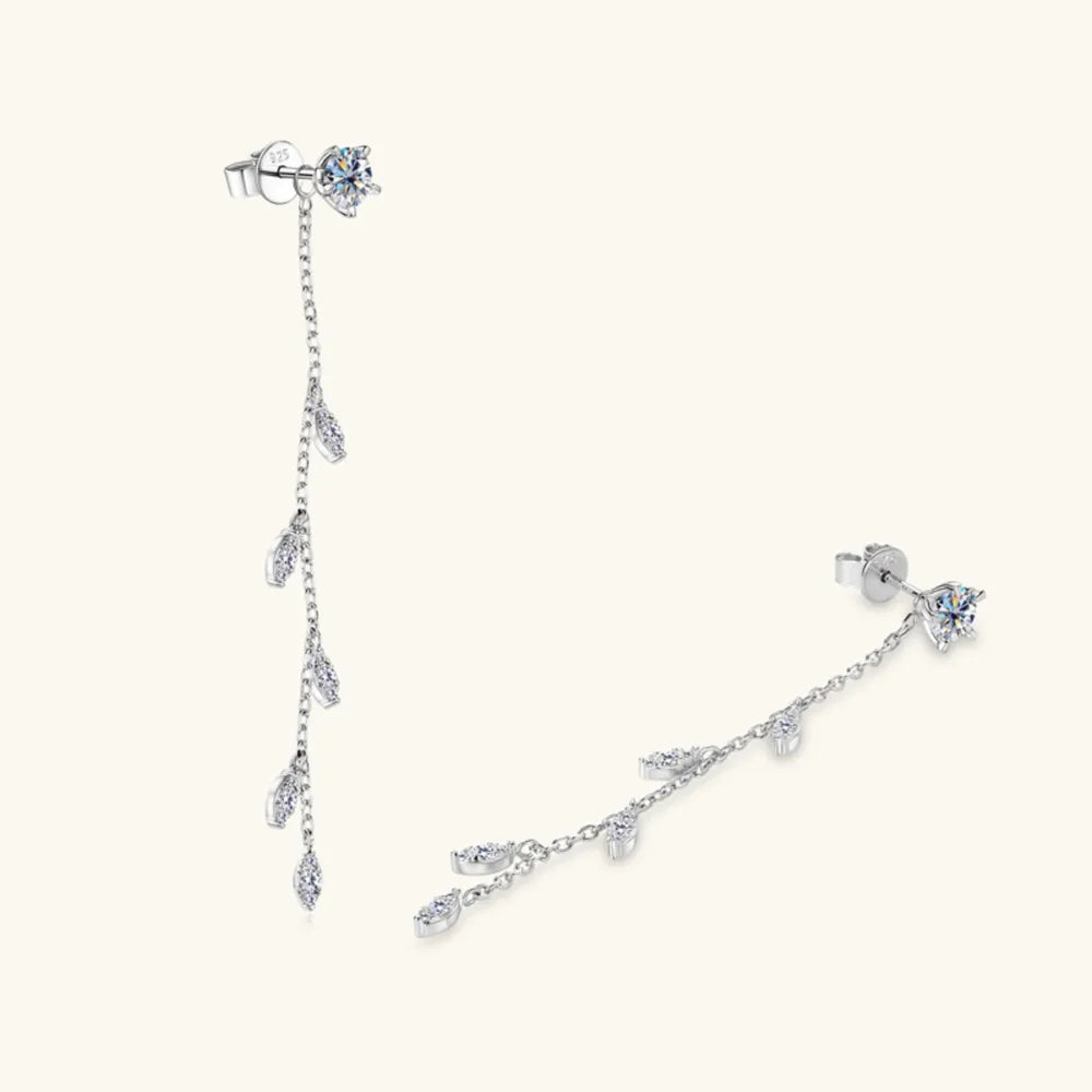 Boucles d'oreilles feuille moissanite 1,38 carat, argent 925