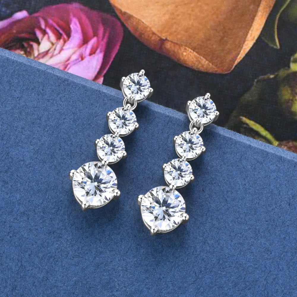 Boucles d'oreilles moissanite 4 carats, argent 925