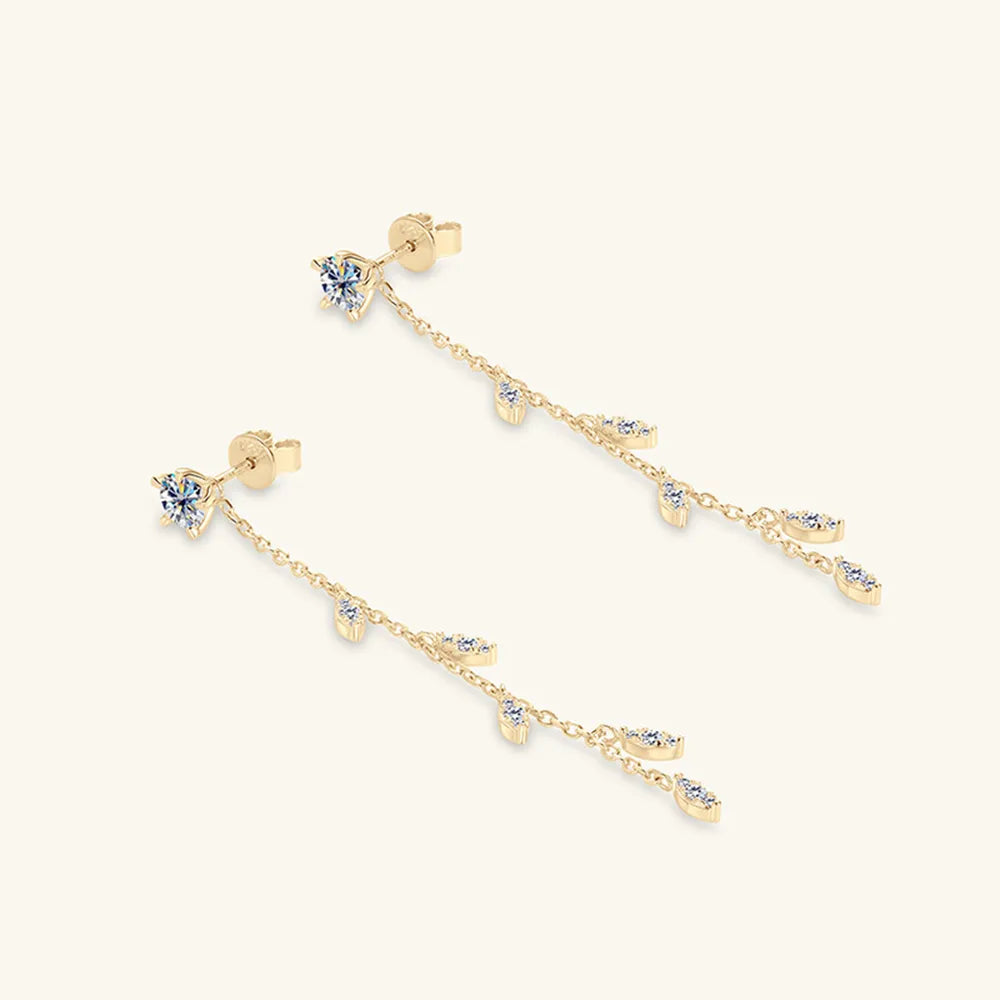 Boucles d'oreilles feuille moissanite 1,38 carat, argent 925