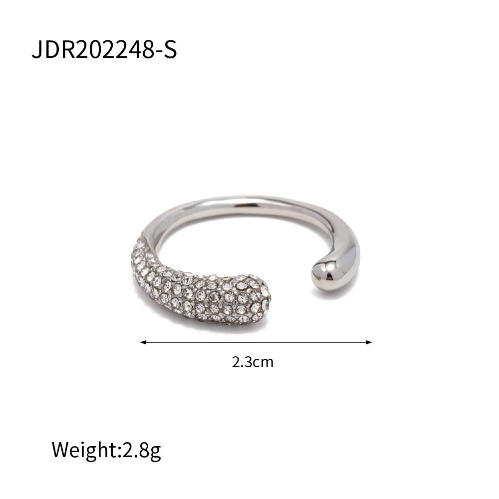 Bague ouverte zircon blanc, acier inoxydable
