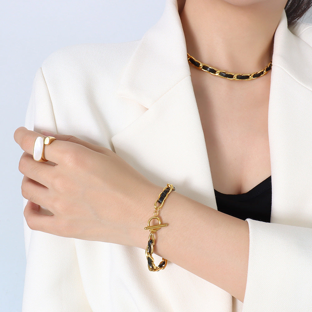 Collier chaîne cordon cuir, style hip-hop