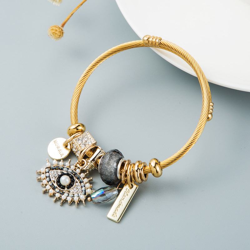 Bracelet pendentif œil protecteur, plaqué or