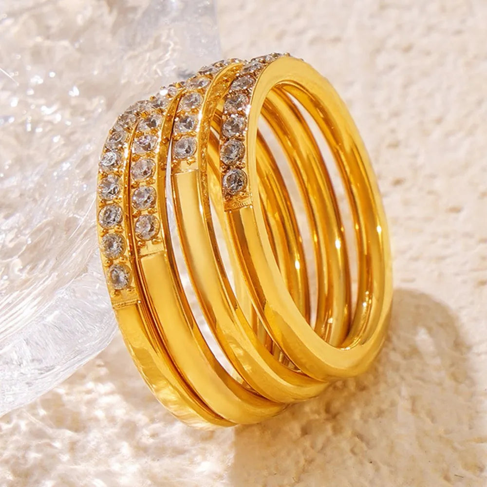 Bague fine empilable zircon, acier titane