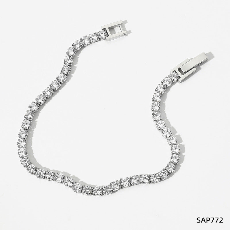 Bracelet chaîne tennis zircon, plaqué or 18 carats