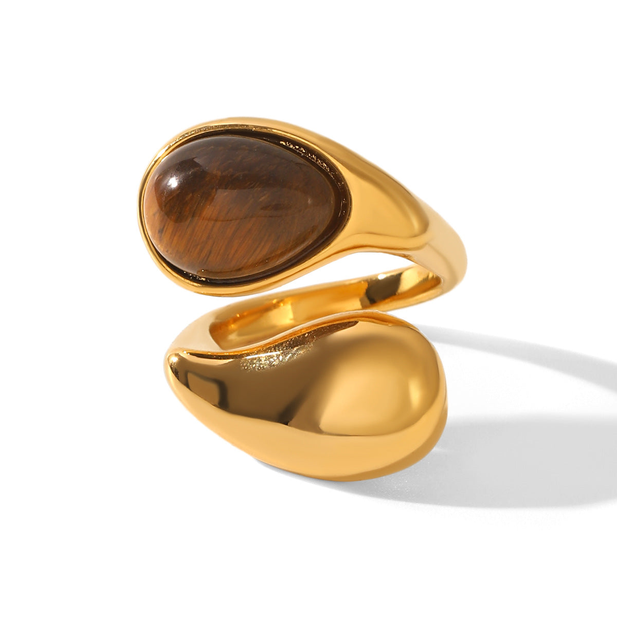 Bague goutte œil de tigre, acier inoxydable