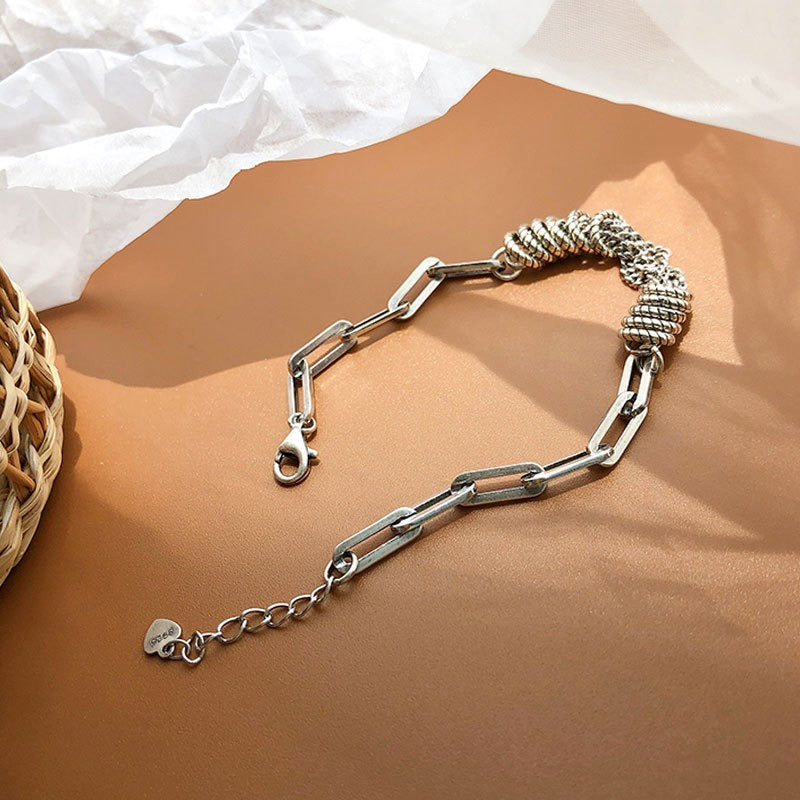 Bracelet frangé cœur rétro, argent 925