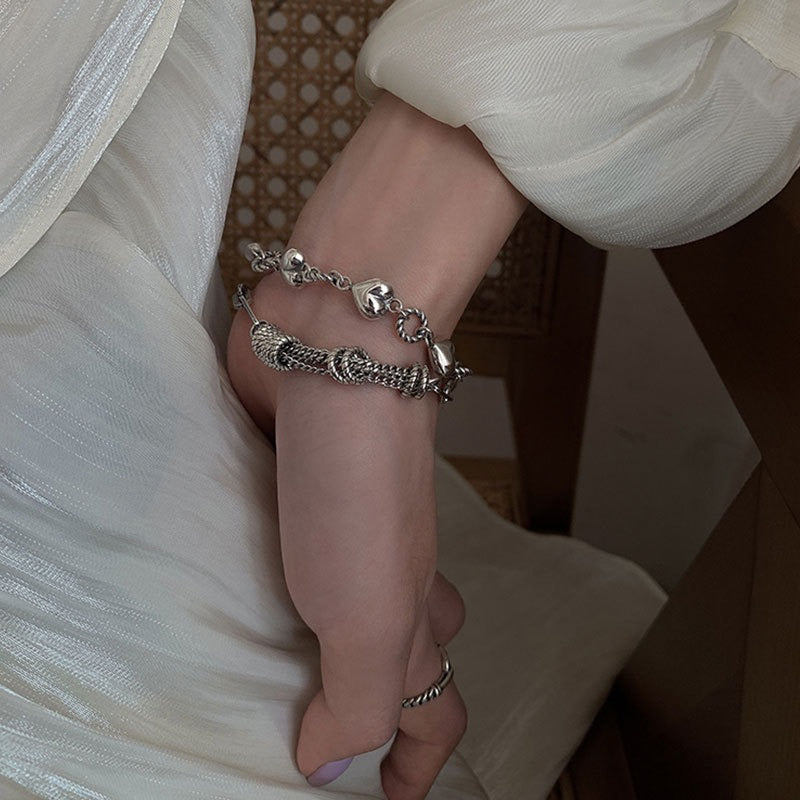 Bracelet frangé cœur rétro, argent 925