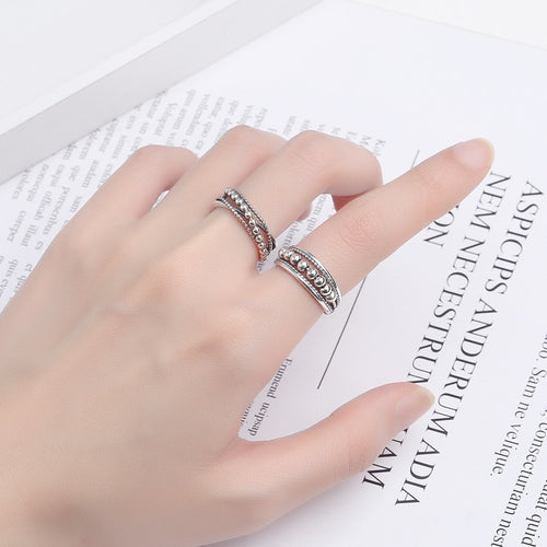 Bague de couple à pois et perles, argent 925