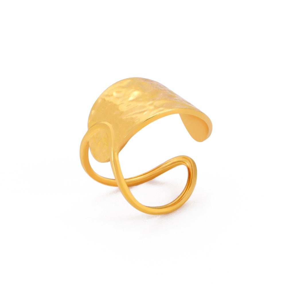 Bague ouverte double courbe élégante, acier inoxydable