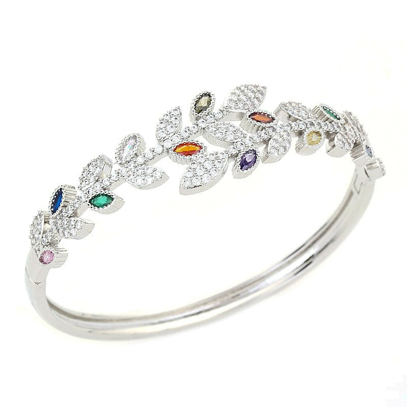 Bracelet feuille zircon coloré, cuivre