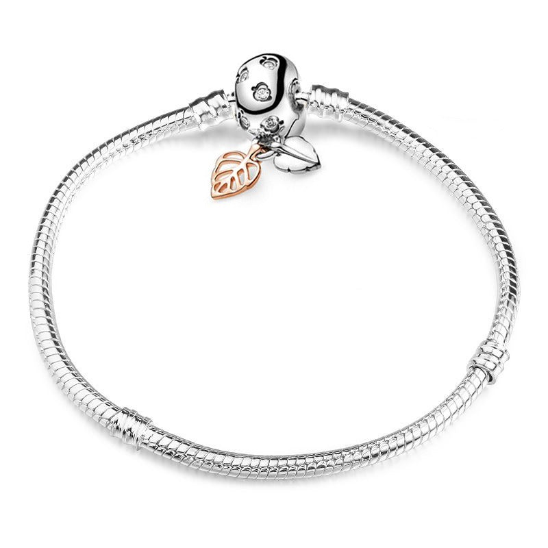 Bracelet chaîne serpent feuilles, argenté