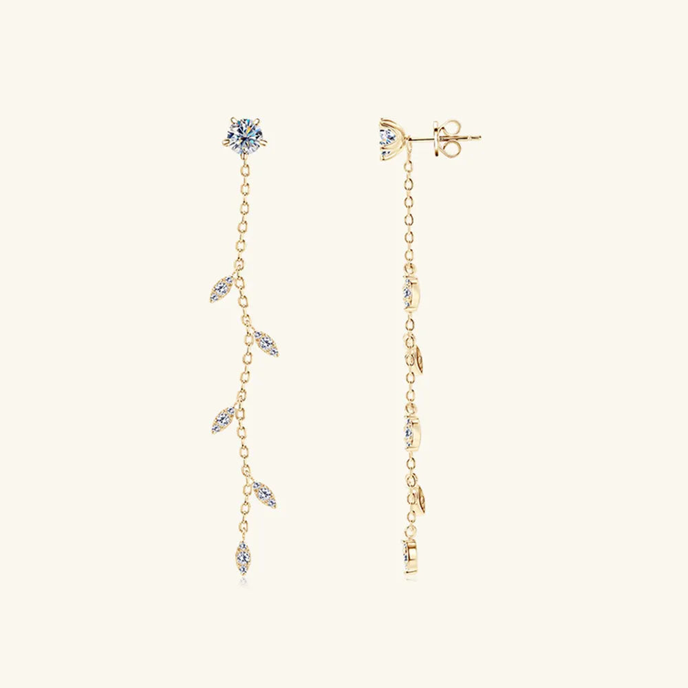 Boucles d'oreilles feuille moissanite 1,38 carat, argent 925