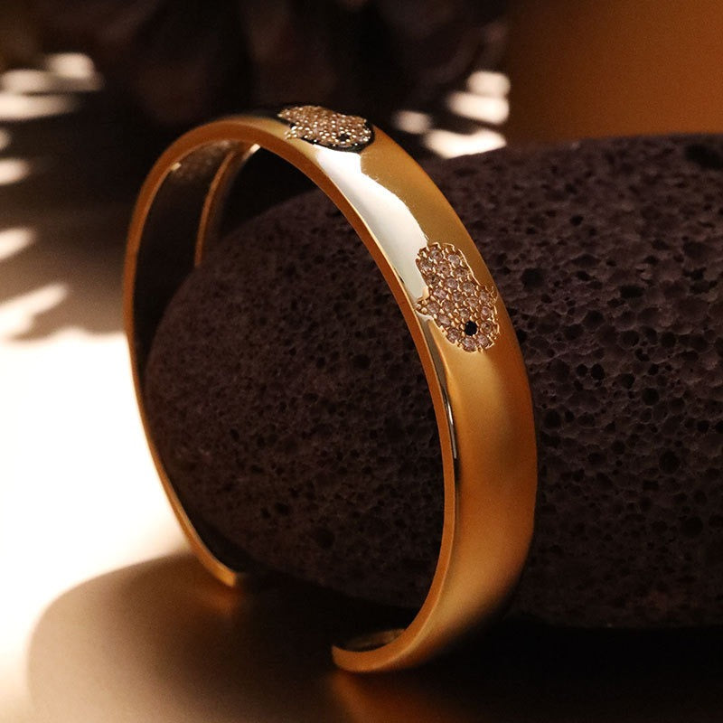 Bracelet œil et smiley zircon, plaqué or 18 carats