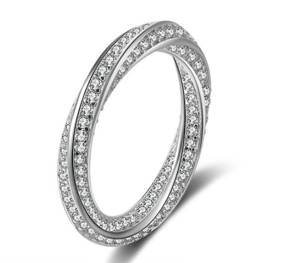 Bague sertie de zircons, argent 925
