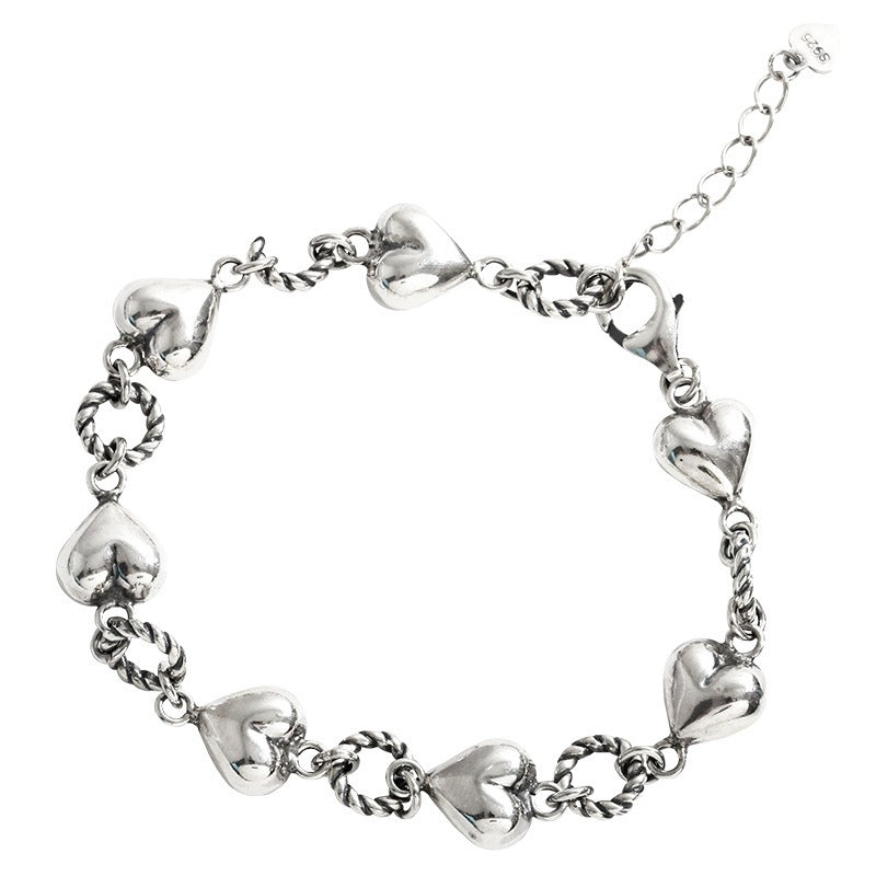 Bracelet frangé cœur rétro, argent 925