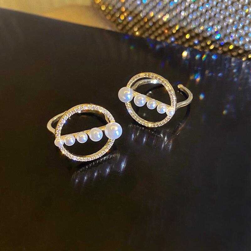 Bague ouverte perle ronde, style gothique coréen