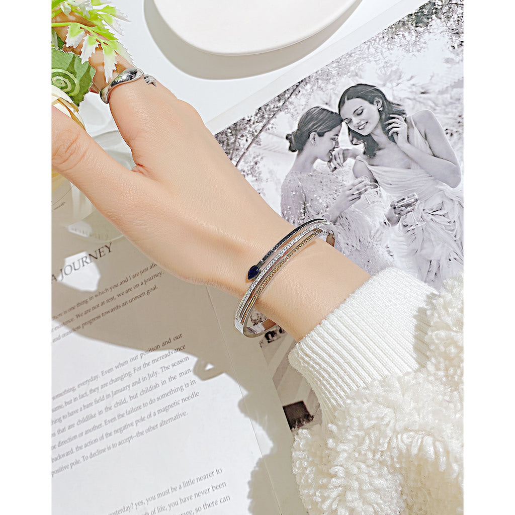 Bracelet zircon serti, acier inoxydable