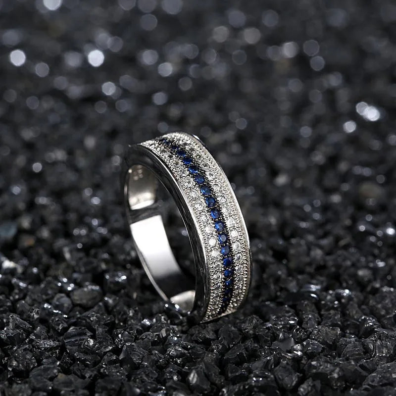 Bague saphir rond zircon, argent 925